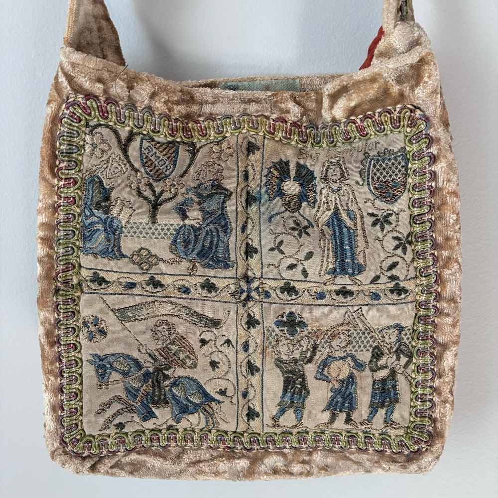 Vintage Tan and Blue Tapestry Shoulder Bag with Strap - Picture 2 of 11